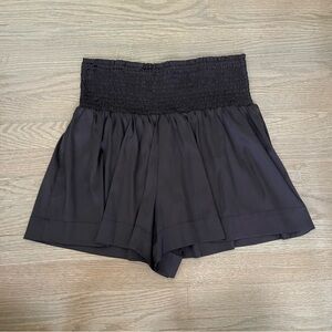 Pookie & Sebastian Black High Waist Flowy Satin Shorts